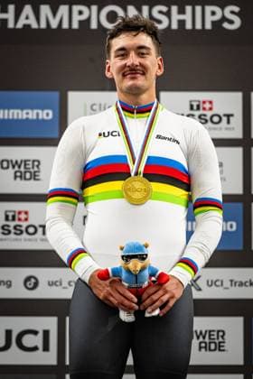 AUGENSTEIN Moritz UCI Track Cycling World Championships 2025 AUGENSTEIN Moritz GER Germany Award Ceremony Medal Ceremony Podium Portrait Portrait Portrait Event Event UCI Track Cycling World Championships 2025 Category Category Cycling Track Cycling World Championships Elite Men Location Location South America Chile Santiago de Chile Velodromo Parque Penalolen Instituto Discipline Scratch Race Distance 10 km Date Date 23 10 2025 Thursday Day 2