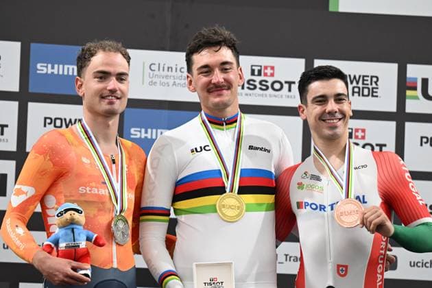 23-10-2025 World Championships Elite Track; Giornata 02; 2025, Germany; 2025, Olanda; 2025, Portogallo; Augenstein, Moritz; Dorenbos, Yanne; Leitao, Iuri; Santiago Del Cile - Velodromo Penalolen; 