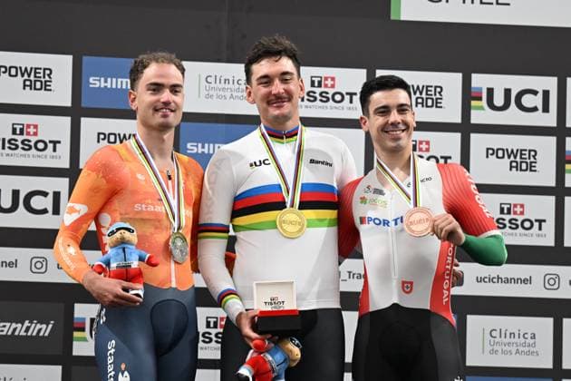 23-10-2025 World Championships Elite Track; Giornata 02; 2025, Germany; 2025, Olanda; 2025, Portogallo; Augenstein, Moritz; Dorenbos, Yanne; Leitao, Iuri; Santiago Del Cile - Velodromo Penalolen; 
