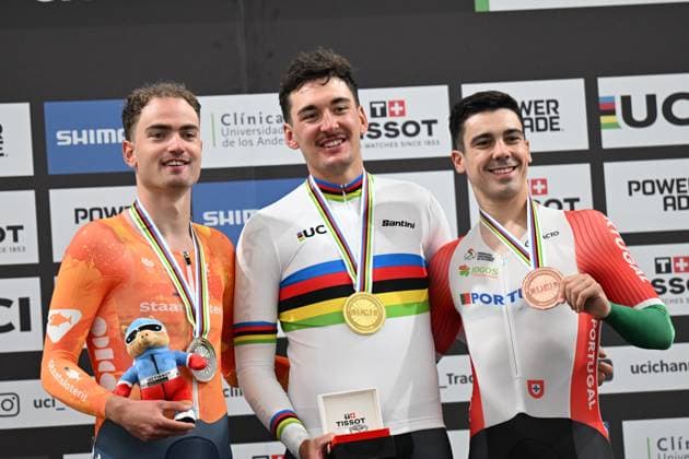 23-10-2025 World Championships Elite Track; Giornata 02; 2025, Germany; 2025, Olanda; 2025, Portogallo; Augenstein, Moritz; Dorenbos, Yanne; Leitao, Iuri; Santiago Del Cile - Velodromo Penalolen; 
