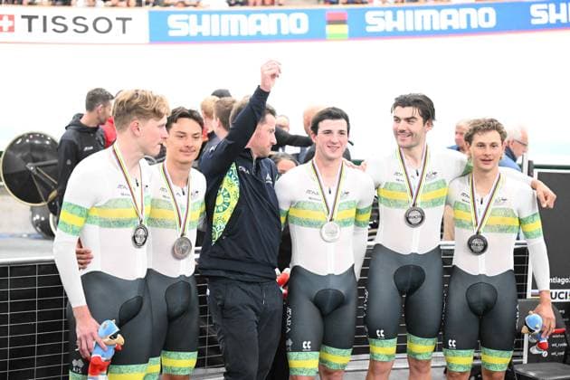 23-10-2025 World Championships Elite Track; Giornata 02; 2025, Australia; Bleddyn, Olver; Agnoletto, Blake; Leahy, Conor; Moriarty, James; Walsh, Liam; Santiago Del Cile - Velodromo Penalolen; 