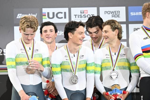 23-10-2025 World Championships Elite Track; Giornata 02; 2025, Australia; Bleddyn, Olver; Agnoletto, Blake; Leahy, Conor; Moriarty, James; Walsh, Liam; Santiago Del Cile - Velodromo Penalolen; 