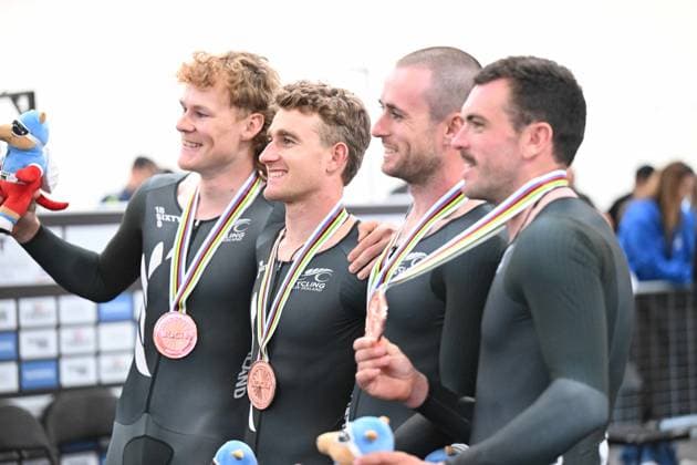 23-10-2025 World Championships Elite Track; Giornata 02; 2025, New Zealand; Sexton, Thomas; Erwood, Marshall; Horbblow, Keegan; Kergozou De La Boessiere, Nicholas; Santiago Del Cile - Velodromo Penalolen; 