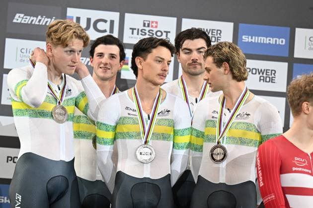 23-10-2025 World Championships Elite Track; Giornata 02; 2025, Australia; Bleddyn, Olver; Agnoletto, Blake; Leahy, Conor; Moriarty, James; Walsh, Liam; Santiago Del Cile - Velodromo Penalolen; 