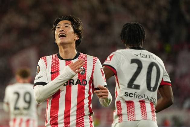 Yuito Suzuki (SC Freiburg, 14) celebrating his goal to make it 1–0 UEFA Europa League: SC Freiburg vs FC Utrecht, Europa-Park-Stadion, 24.09.2025 Baden-Württemberg Deutschland Copyright: xBEAUTIFULxSPORTS Boscox