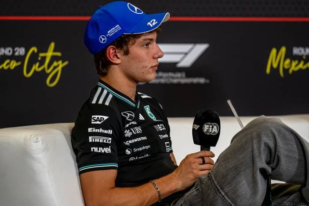 MEXICO CITY, MEXICO: Andrea Kimi Antonelli, racing for the Mercedes team during the 2025 Formula 1 Mexico City Grand Prix at the Autodromo Hermanos Rodriguez in Mexico City, Mexico