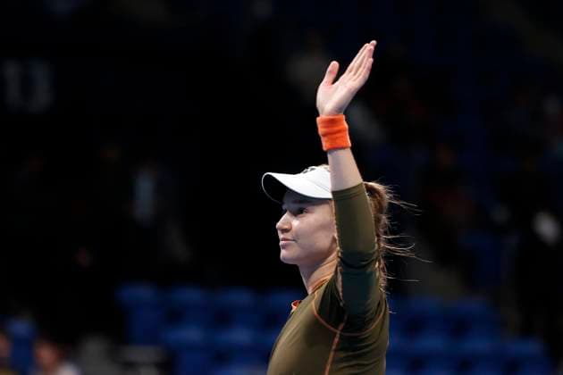 October 24, 2025, Tokyo, Japan: Elena RYBAKINA (KAZ) celebrates after winning against Victoria MBOKO (CAN) during their quarterfinal match at the Toray Pan Pacific Open Tennis Tournament at Ariake Colosseum in Tokyo. The tournament runs from October 20 to 26. Rybakina won 6-3, 7-6 Tokyo Japan - ZUMAm191 20251024_aap_m191_002 Copyright: xRodrigoxReyesxMarinx
