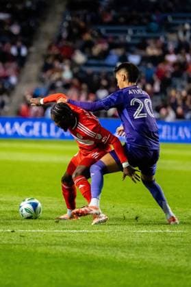 October 23, 2025, Bridgeview, Illinois, United States: Chicago Fire Forward Jonathan Bamba (19) and Orlando City Midfielder Eduard Atuesta (20) in action during the Chicago Fire FC vs Orlando City Wildcard match at SeatGeek Stadium. Final Score: Chicago Fire 3:1 Orlando City Bridgeview United States - ZUMAs197 20251023_aaa_s197_388 Copyright: xRajxChavdax