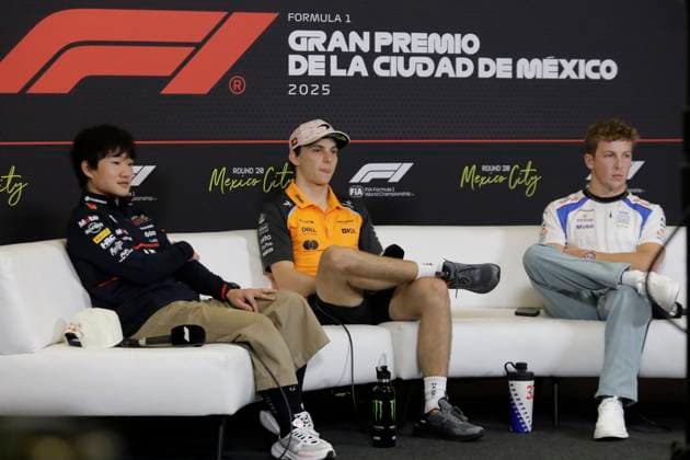 Clara Brugada, Mexico City Mayor, Officially Opens F1 Grand Prix Activities In Mexico City From right to left, Yuki Tsunoda of the Red Bull team, Oscar Piastri of the McLaren team, and Liam Lawson of the Visa Cash team attend a press conference, PK, Pressekonferenz prior to the F1 Grand Prix of Mexico City, which takes place from October 24 to October 26, 2025, in Mexico City, Mexico, on October 23, 2025. Mexico City Mexico City Mexico  Copyright: xGerardoxVieyrax originalFilename:vieyra-notitle251023_npc61.jpg