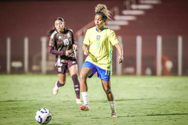 Amistoso Feminino Sub20 Brasil x México GOIÃ¢NIA, GO - 23.10.2025: AMISTOSO FEMININO SUB20 BRASIL X MÃ XICO - Friendly match between the Brazilian Women& 39;s Under-20 Team and the Mexican national team, Nationalteam held at the OnÃ sio Brasileiro Alvarenga Stadium in the city of Goiania GO, this Wednesday, 23rd. (Photo: Claudio Santos Fotoarena) x2829891x  ClaudioxSantos