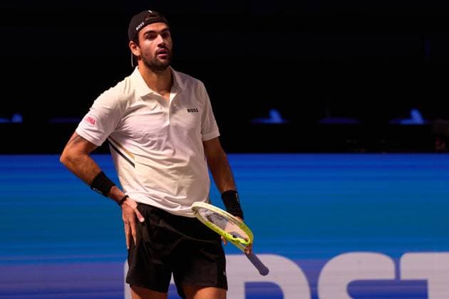 Matteo Berrettini of Italy reacts to a missed point against Alex de Minaur of Australia during the Quarter-finals match at Erste Bank Open 2025 at Wiener Stadthalle on October 24, 2025 in Vienna, Austria. (Photo by Camilla Stolen, Imago) Vienna Austria Copyright: xCamillaxStolenx L1073063