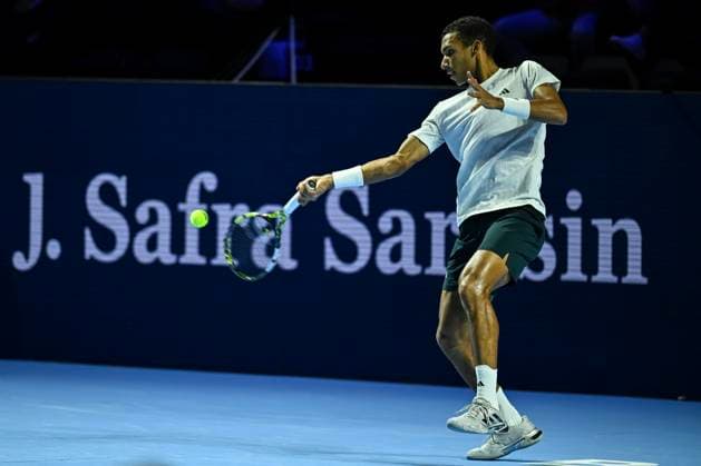 24th October 2025; St. Jakobshalle, Basel, Switzerland; 2025 ATP, Tennis Herren Swiss Indoor Tennis Day 6; Felix Auger-Aliassime (CAN) in action during the match against Jaume Munar (ESP) in the quarter finals  DavidxEmm