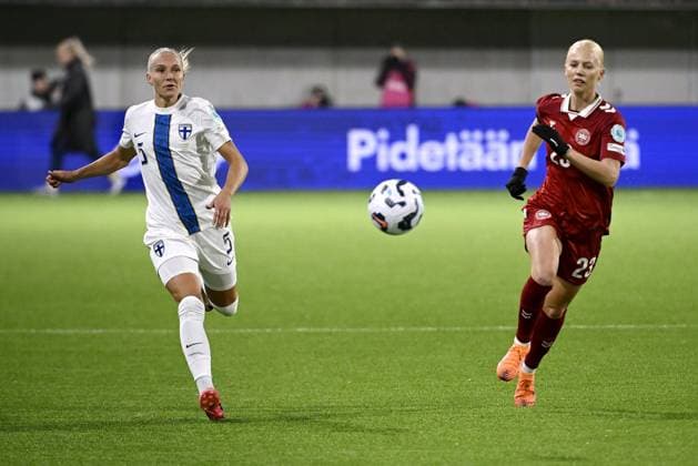Finnish Emma Koivisto (left) and Danish Sofie Svava in action during women s Nations s League football match Finland vs Denmark in Tampere, Finland on 24th October, 2025. Tampere Finland LKFTJK20251024190306LVKC  Copyright: xAnttixAimo-Koivistox LKFTJK20251024190306LVKC