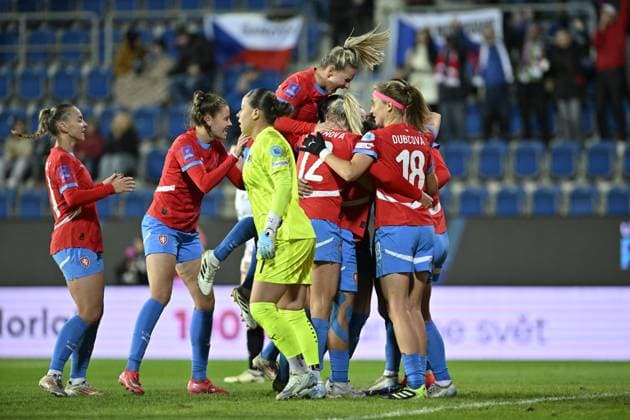 Opening match of the play-off to Group A of the League of Nations: Czech Republic - Austria in Uherske Hradiste, Czech Republic, October 24, 2025. Soccer players of Czech Republic celebrates goal. (CTKxPhoto DaliborxGluck) CTKPhotoP2025102406891  CTKPhotoP2025102406891