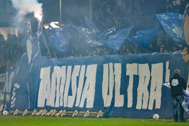 24 10 2025, Hänsch Arena, Meppen, GER, Regionalliga Nord, Matchday 16 SV Meppen vs SV Drochtersen Assel, Choreography Amisia Ultra DFL REGULATIONS PROHIBIT ANY USE OF PHOTOGRAPHS AS IMAGE SEQUENCES AND OR QUASI VIDEO Meppen Lower Saxony Germany Hänsch Arena