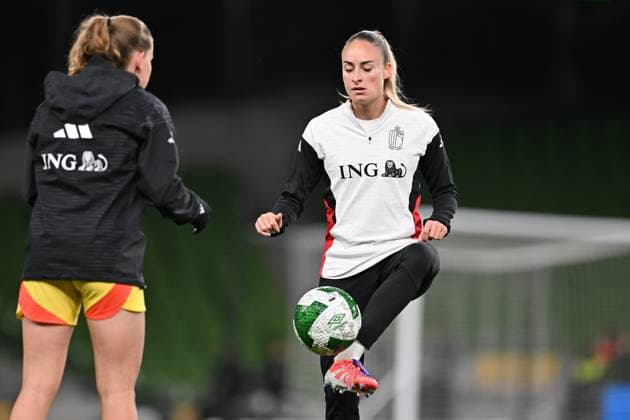 IRELAND VS BELGIUM Tessa Wullaert (9) of Belgium pictured during a women football game between the national teams of the republic of Ireland and Belgium, called the Red Flames for the first leg of the Promotion relegation play-off in the Uefa Womens Nations League 2025, on Friday 24 October 2025 in Dublin , IRELAND . Photo Sportpix David Catry Dublin Aviva Stadium IRELAND  Copyright: xSportpix.bex xDavidxCatryxDavidxCatryx