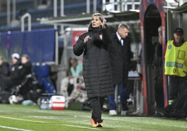 Opening match of the play-off to Group A of the League of Nations: Czech Republic - Austria in Uherske Hradiste, Czech Republic, October 24, 2025. Pictured Czech coach Jitka Klimkova. (CTKxPhoto DaliborxGluck) CTKPhotoP2025102407656  CTKPhotoP2025102407656