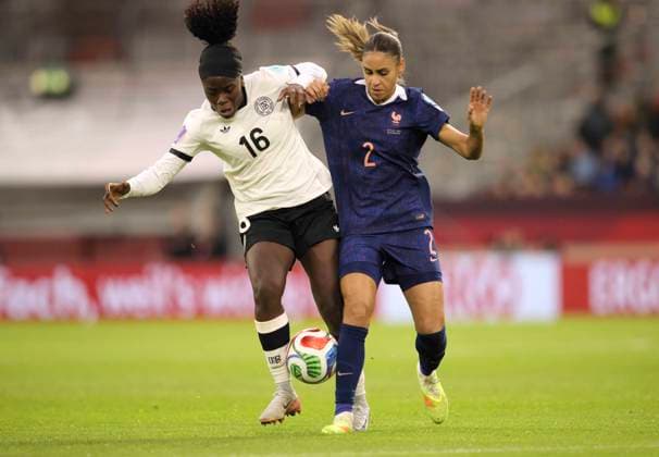 Photo Nicole ANYOMI Germany vs Maelle LAKRAR France , right Womens international soccer match on Fri 24 10 2025 in Düsseldorf Germany France
