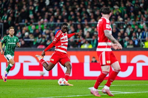 Goal shot Goal chance Ilyas Ansah 1 FC Union Berlin, 10 GER, SV Werder Bremen vs 1 FC Union Berlin, Football, Bundesliga, Matchday 8, Season 2025 2026, 24 10 2025 DFL REGULATIONS PROHIBIT ANY USE OF PHOTOGRAPHS AS IMAGE SEQUENCES AND OR QUASI VIDEO GER, SV Werder Bremen vs 1 FC Union Berlin, Football, Bundesliga, Matchday 8, Season 2025 2026, 24 10 2025 Bremen Copyright: xEibner-Pressefoto MarcelxvonxFehrnx EP_MFN