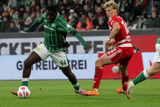 GER, 1 FBL, SV Werder Bremen vs Union Berlin 24 10 2025, Weserstadion, Bremen, GER, 1 FBL, SV Werder Bremen vs Union Berlin pictured Victor Boniface Werder Bremen 44 Leopold Querfeld 1 FC Union Berlin 14 nordphotoxGmbHxx xKokenge nph00001