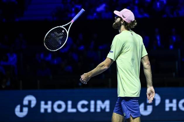 24th October 2025; St. Jakobshalle, Basel, Switzerland; 2025 ATP, Tennis Herren Swiss Indoor Tennis Day 6; Reilly Opelka (USA) in action during the match against Ugo Humbert (FRA) in the quarter finals  DavidxEmm