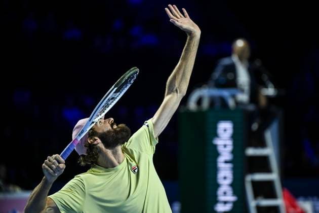 24th October 2025; St. Jakobshalle, Basel, Switzerland; 2025 ATP, Tennis Herren Swiss Indoor Tennis Day 6; Reilly Opelka (USA) in action during the match against Ugo Humbert (FRA) in the quarter finals  DavidxEmm