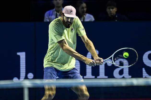 24th October 2025; St. Jakobshalle, Basel, Switzerland; 2025 ATP, Tennis Herren Swiss Indoor Tennis Day 6; Reilly Opelka (USA) in action during the match against Ugo Humbert (FRA) in the quarter finals  DavidxEmm