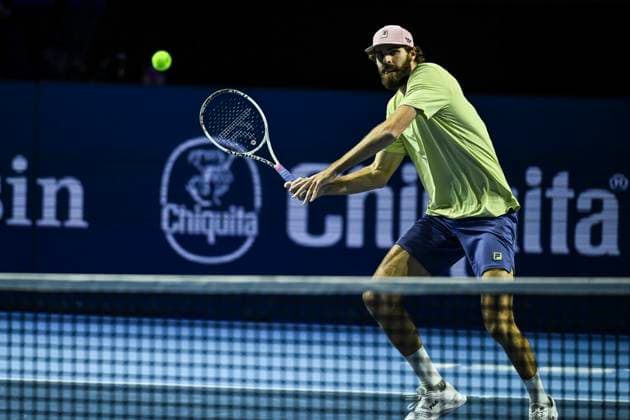 24th October 2025; St. Jakobshalle, Basel, Switzerland; 2025 ATP, Tennis Herren Swiss Indoor Tennis Day 6; Reilly Opelka (USA) in action during the match against Ugo Humbert (FRA) in the quarter finals  DavidxEmm