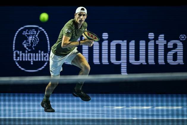 24th October 2025; St. Jakobshalle, Basel, Switzerland; 2025 ATP, Tennis Herren Swiss Indoor Tennis Day 6; Ugo Humbert (FRA) in action during the match against Reilly Opelka (USA) in the quarter finals  DavidxEmm