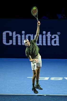 24th October 2025; St. Jakobshalle, Basel, Switzerland; 2025 ATP, Tennis Herren Swiss Indoor Tennis Day 6; Ugo Humbert (FRA) in action during the match against Reilly Opelka (USA) in the quarter finals  DavidxEmm
