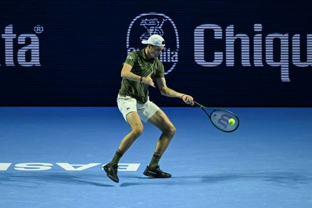 24th October 2025; St. Jakobshalle, Basel, Switzerland; 2025 ATP, Tennis Herren Swiss Indoor Tennis Day 6; Ugo Humbert (FRA) in action during the match against Reilly Opelka (USA) in the quarter finals  DavidxEmm