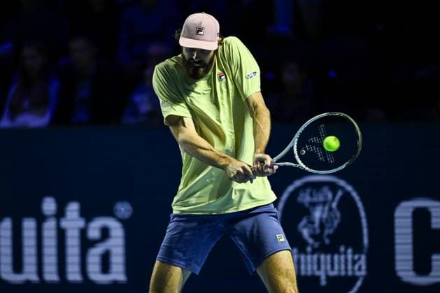 24th October 2025; St. Jakobshalle, Basel, Switzerland; 2025 ATP, Tennis Herren Swiss Indoor Tennis Day 6; Reilly Opelka (USA) in action during the match against Ugo Humbert (FRA) in the quarter finals  DavidxEmm