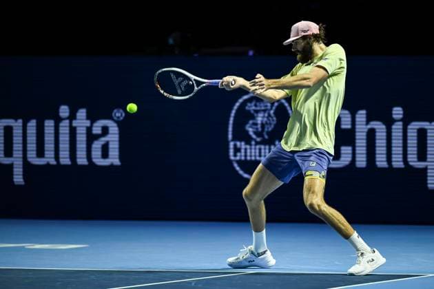 24th October 2025; St. Jakobshalle, Basel, Switzerland; 2025 ATP, Tennis Herren Swiss Indoor Tennis Day 6; Reilly Opelka (USA) in action during the match against Ugo Humbert (FRA) in the quarter finals  DavidxEmm