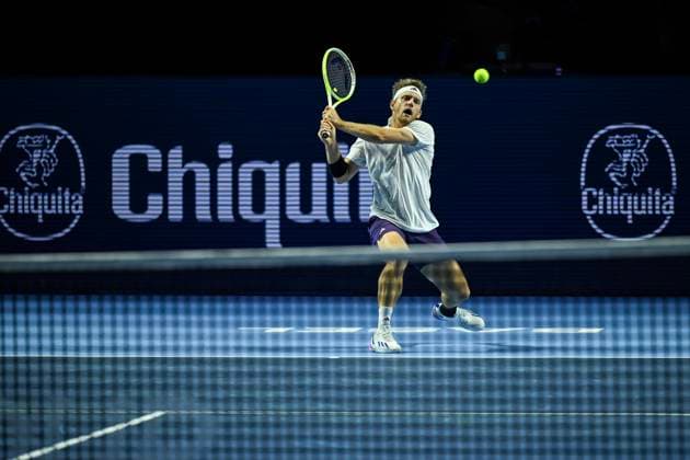 24th October 2025; St. Jakobshalle, Basel, Switzerland; 2025 ATP, Tennis Herren Swiss Indoor Tennis Day 6; Alejandro Davidovich Fokina (ESP) in action during the match against Casper Ruud (DEN) in the quarter finals  DavidxEmm