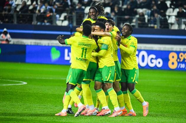 FOOTBALL : Paris FC vs FC Nantes - Ligue 1 - JournÃ e 9 - 24 10 2025 Joie des joueurs du Fc Nantes aprÃ s le but de Youssef El Arabi (FC NANTES) ParisFrance  Copyright: xBaptistexAutissierx
