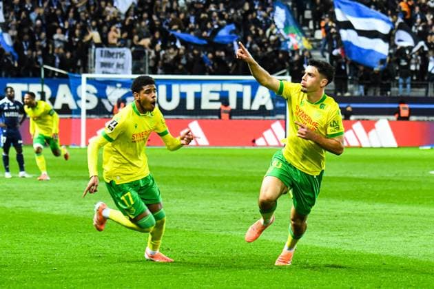 FOOTBALL : Paris FC vs FC Nantes - Ligue 1 - JournÃ e 9 - 24 10 2025 Joie des joueurs du Fc Nantes aprÃ s le but de Matthis Abline (FC NANTES) ParisFrance  Copyright: xBaptistexAutissierx