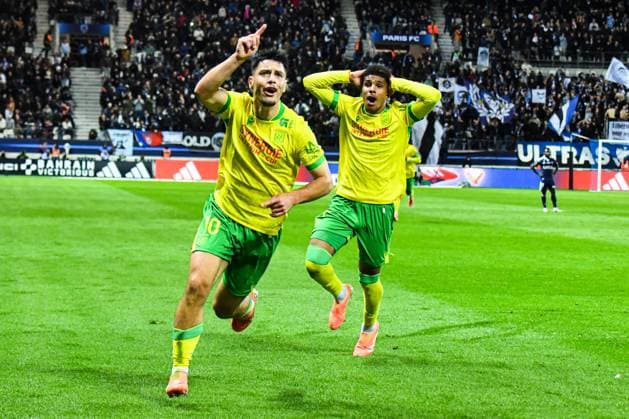 FOOTBALL : Paris FC vs FC Nantes - Ligue 1 - JournÃ e 9 - 24 10 2025 Joie des joueurs du Fc Nantes aprÃ s le but de Matthis Abline (FC NANTES) ParisFrance  Copyright: xBaptistexAutissierx
