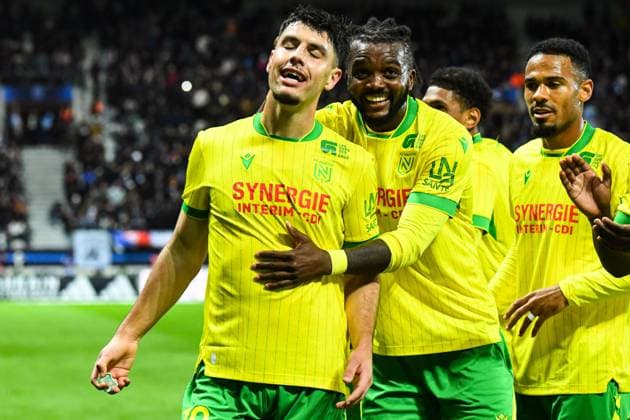 FOOTBALL : Paris FC vs FC Nantes - Ligue 1 - JournÃ e 9 - 24 10 2025 Joie des joueurs du Fc Nantes aprÃ s le but de Matthis Abline (FC NANTES) ParisFrance  Copyright: xBaptistexAutissierx