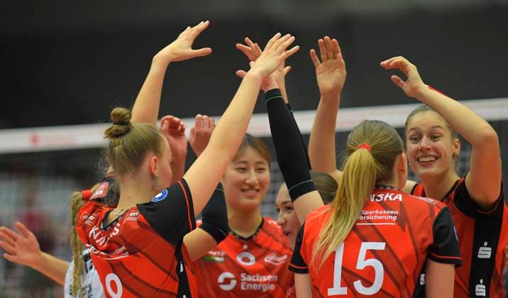 24 10 2025, Dresdner Jubel, Volleyball, 1 Bundesliga, Dresdner SC VC Wiesbaden, c Dresden