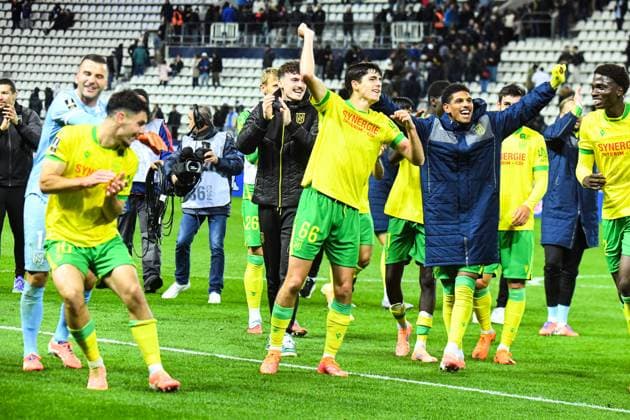 FOOTBALL : Paris FC vs FC Nantes - Ligue 1 - JournÃ e 9 - 24 10 2025 Joie des joueurs du FC Nantes apres la victoire contre le Paris FC ParisFrance  Copyright: xBaptistexAutissierx