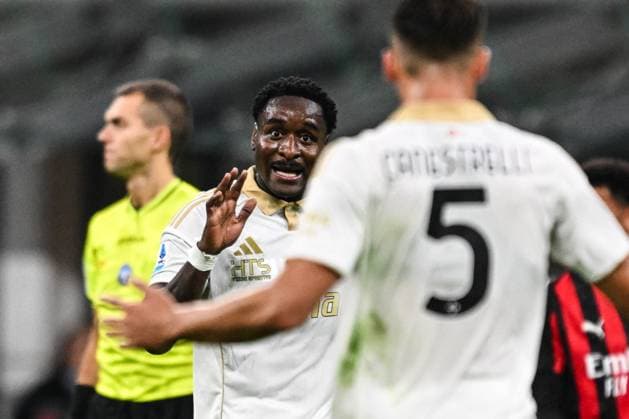 CALCIO - Serie A - AC Milan vs Pisa SC M Bala Nzola of Pisa SC celebrating after a goal during the Italian Serie A football match between AC Milan and Pisa SC on 24 of October 2025 at Giuseppe Meazza San Siro Siro stadium in Milan, Italy Milan Italy  Copyright: xIPAxSport ABACAx