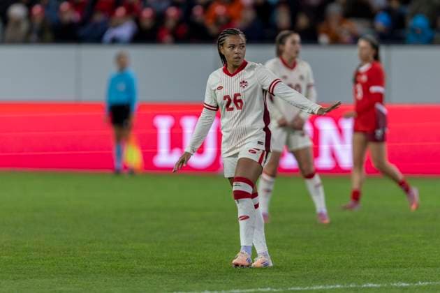 24 10 2025, Lucerne, swissporarena, Friendly Switzerland Canada, Marie Yasmine Alidou 26 Canada Women s National Team Lucerne swissporarena Lucerne Switzerland Copyright: xJustPictures.ch PascalxKesselmarkx jp-en-PaKe-2025-10-24-Lucerne-FrozenInMotion-0154