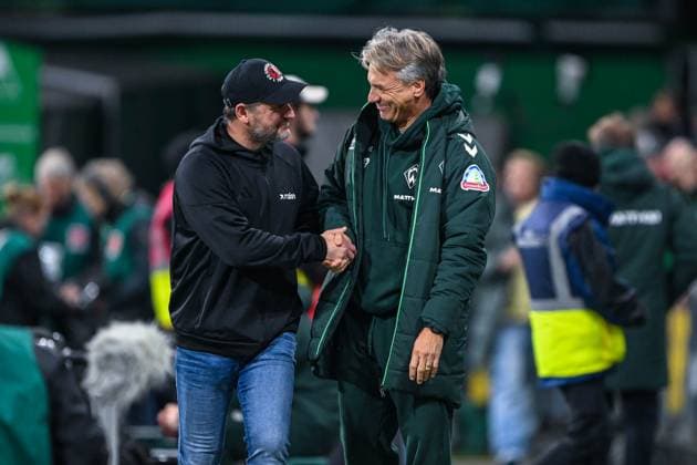 1 Bundesliga SV Werder Bremen Union Berlin on 24 10 2025 at Weserstadion in Bremen Coach Horst Steffen Bremen and Coach Steffen Baumgart Berlin MT
