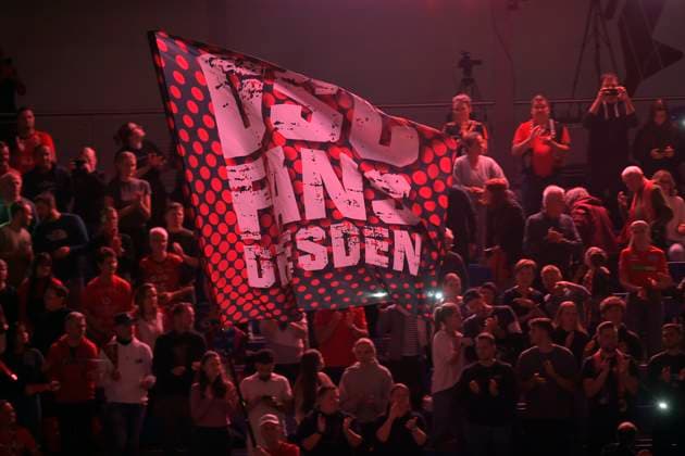 24 10 2025, DSC fans with flag, Volleyball, 1 Bundesliga, Dresdner SC VC Wiesbaden, c Dresden