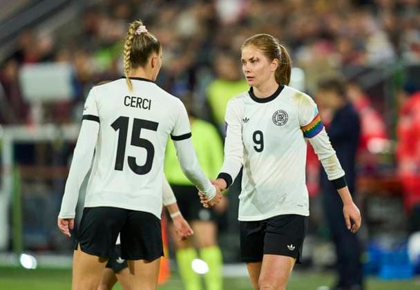 Celina Cerci of Germany Sjoeke Nüsken of Germany in the Women s Nations League 2025 Semi-Final first leg match GERMANY - FRANCE 1-0 on October 24, 2025 in Düsseldorf, Germany. Season 2025 2026