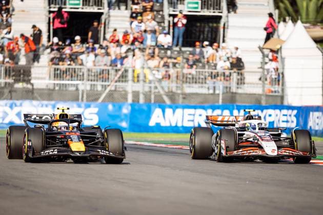 Yuki Tsunoda driving Red Bull Racing RB21 (L) and Oliver Bearman driving Haas VF-25 (R) during second practice ahead of the F1 Grand Prix of Mexico at Autodromo Hermanos Rodriguez on October 24, 2025 in Mexico City, Mexico. (Richard Callis SPP) Copyright: xRichardxCallis SPPx spp-en-RiCa-richiecallis_241025a28611