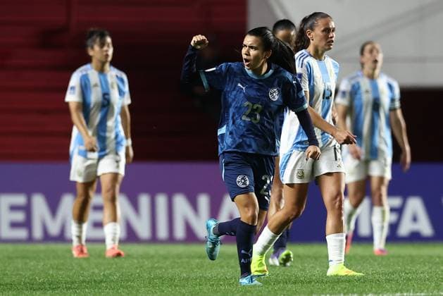 Paraguay s defender Liz Barreto C celebrates after scoring a goal during the CONMEBOL Women s Nations League football match, qualifier for the 2027 World Cup in Brazil, between Argentina and Paraguay, at the Diego Armando Maradona stadium in Buenos Aires, Argentina on October 24, 2025 BUENOS AIRES ARGENTINA Copyright: xALEJANDROxPAGNIx