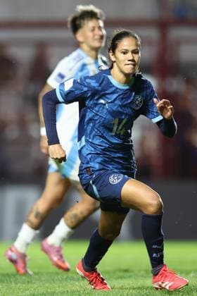 Paraguay s defender Naomi de Leon looks on during the CONMEBOL Women s Nations League football match, qualifier for the 2027 World Cup in Brazil, between Argentina and Paraguay, at the Diego Armando Maradona stadium in Buenos Aires, Argentina on October 24, 2025 BUENOS AIRES ARGENTINA Copyright: xALEJANDROxPAGNIx
