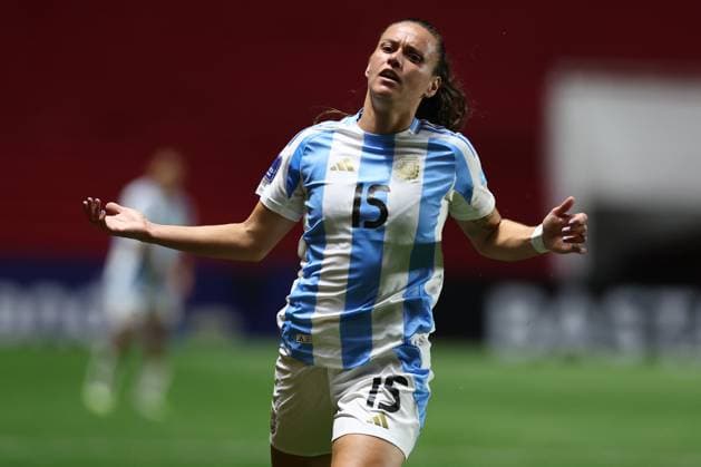 Argentina s midfielder Florencia Bonsegundo gestures during the CONMEBOL Women s Nations League football match, qualifier for the 2027 World Cup in Brazil, between Argentina and Paraguay, at the Diego Armando Maradona stadium in Buenos Aires, Argentina on October 24, 2025 BUENOS AIRES ARGENTINA Copyright: xALEJANDROxPAGNIx