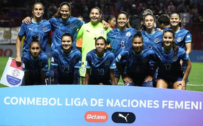 Paraguay™s players pose for a team photo ahead of the CONMEBOL Women™s Nations League football match, qualifier for the 2027 World Cup in Brazil, between Argentina and Paraguay, at the Diego Armando Maradona stadium in Buenos Aires, Argentina on October 24, 2025 BUENOS AIRES ARGENTINA Copyright: xALEJANDROxPAGNIx